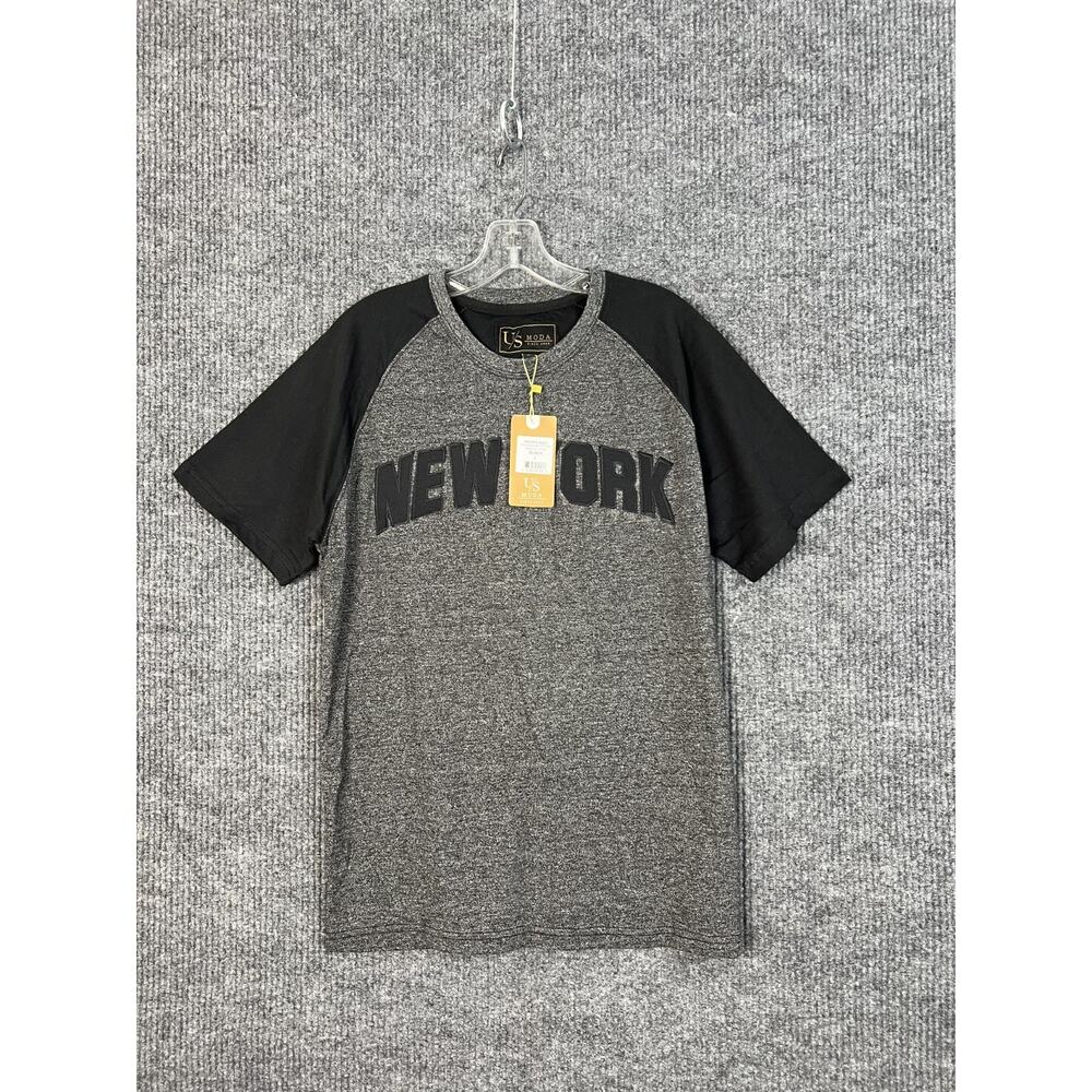 US Moda T Shirt Mens Large Gray New York Spell Out Short Sleeve Crew Neck Casual